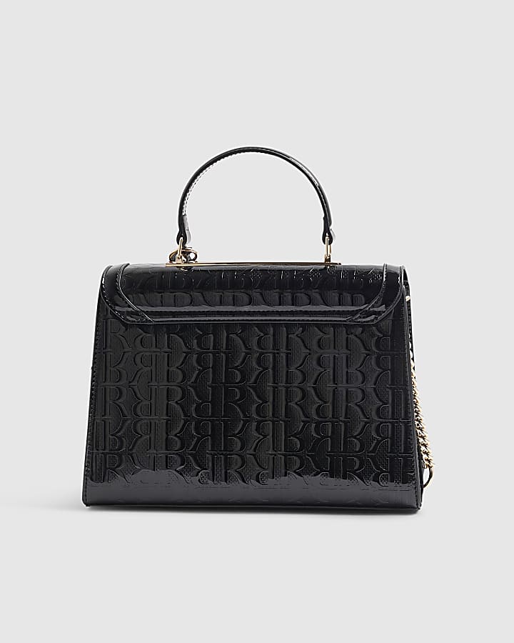 Black Patent Embossed Charm Tote Bag