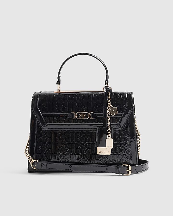 Black Patent Embossed Charm Tote Bag