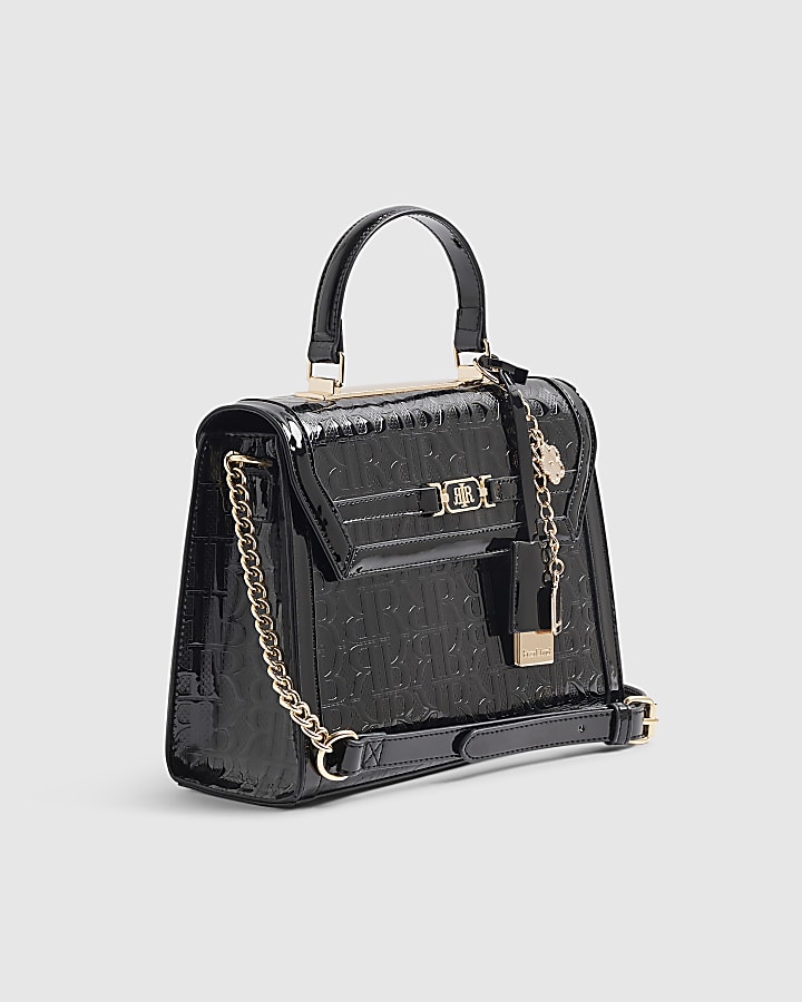 Black Patent Embossed Charm Tote Bag