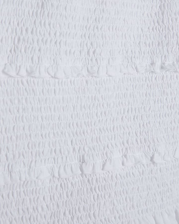 White Sleeveless Shirred Broderie Top