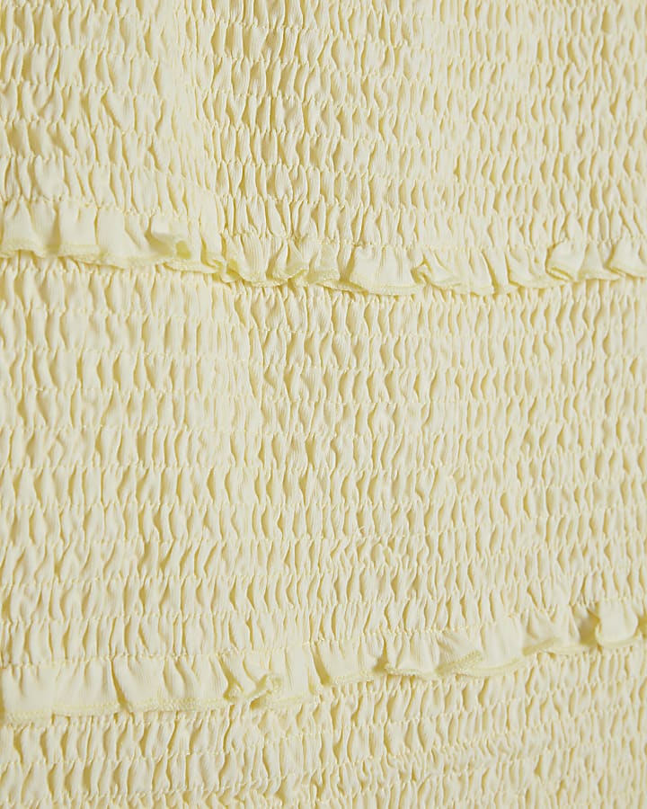 Yellow Sleeveless Shirred Broderie Top