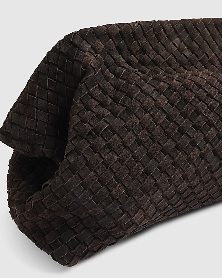 Brown Suede Woven Clutch Bag