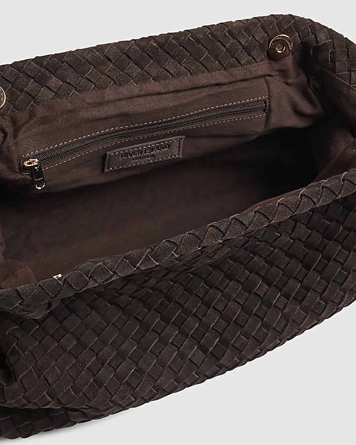 Brown Suede Woven Clutch Bag