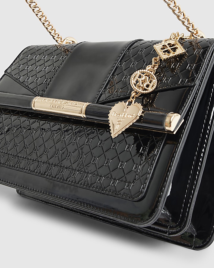 Black Monogram Bar Front Shoulder Bag