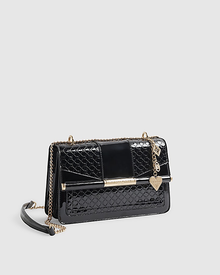 Black Monogram Bar Front Shoulder Bag
