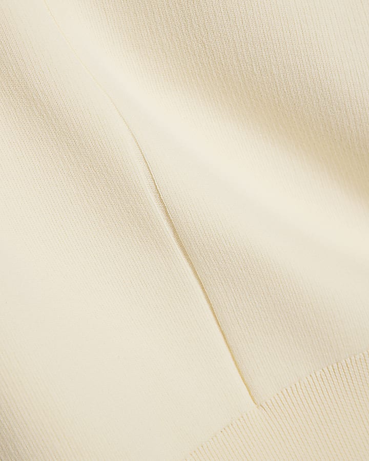 Cream Knit V Neck Top