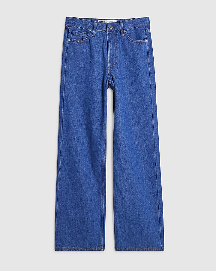 Blue High Waisted Relaxed Straight Leg Jeans