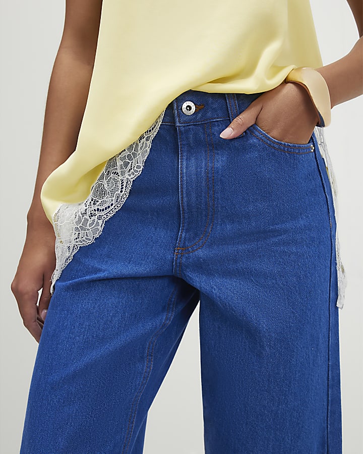 Blue High Waisted Relaxed Straight Leg Jeans