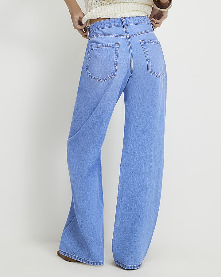 Blue Relaxed Straight Leg Jeans