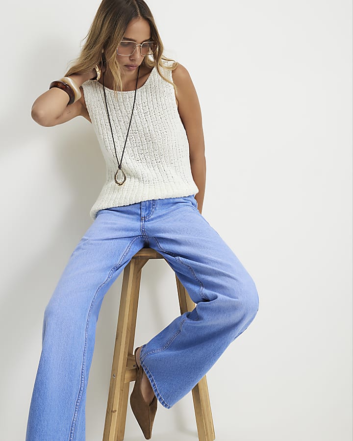 Blue Relaxed Straight Leg Jeans