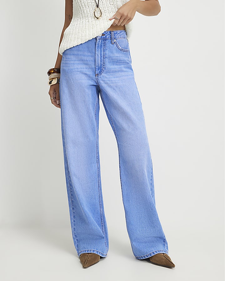 Blue Relaxed Straight Leg Jeans