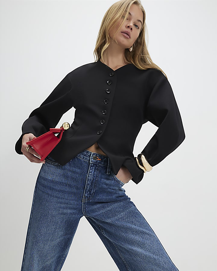 Black Long Sleeve Button Up Jacket