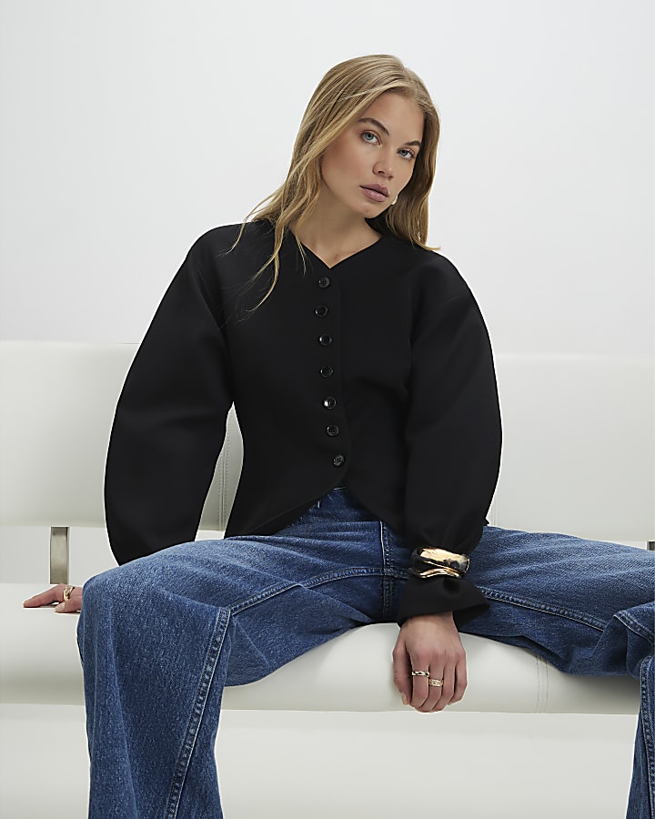 Black Long Sleeve Button Up Jacket