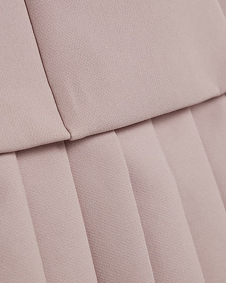 Pink Sleeveless Pleated Hem Tab Mini Dress