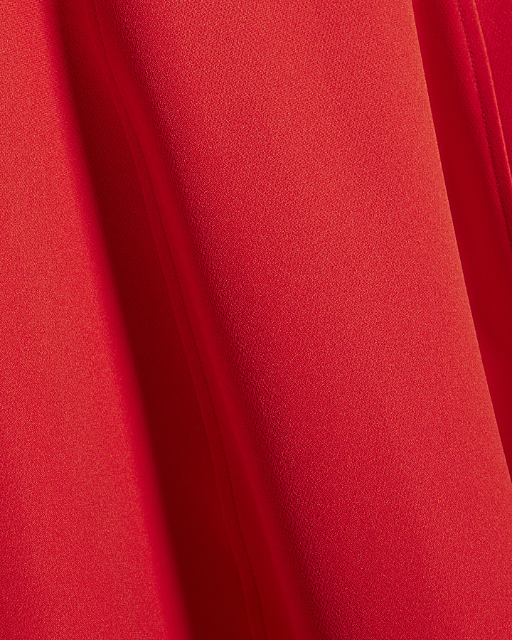 Red Sleeveless Belted Midi Dress