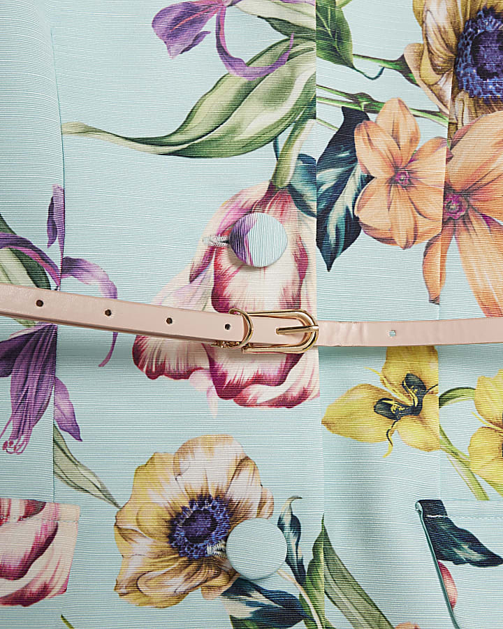 Blue Premium Floral Cape Mini Dress