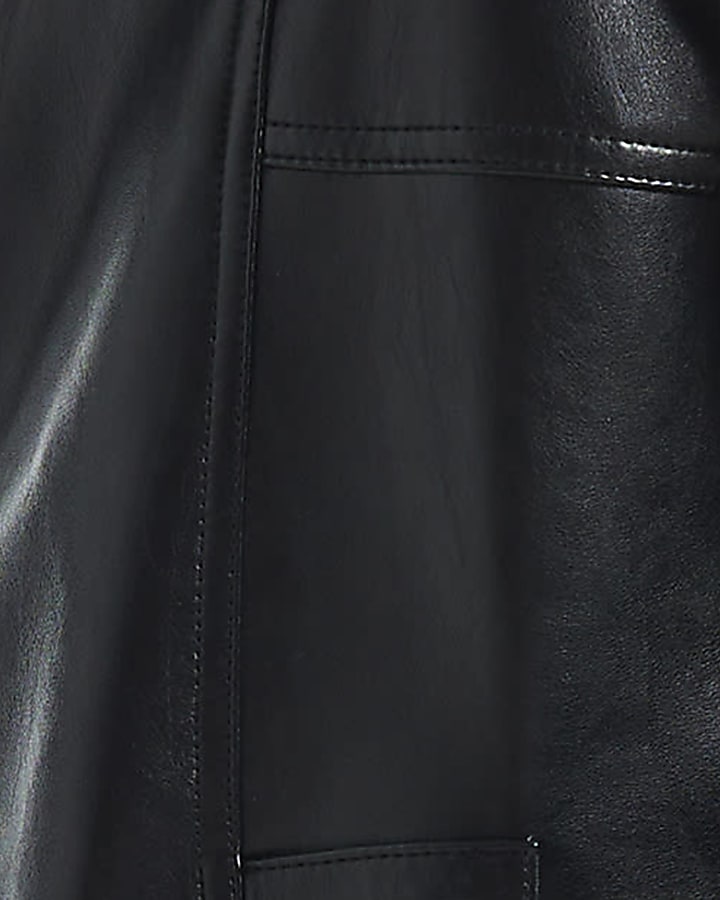 Black Faux Leather Funnel Boxy Jacket