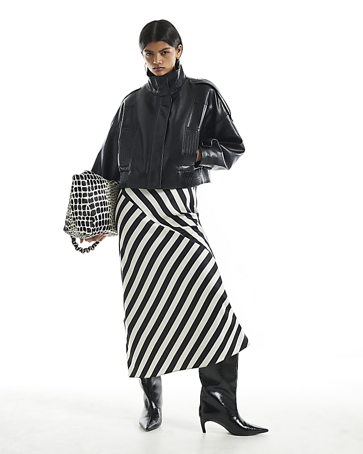 Black Faux Leather Funnel Boxy Jacket
