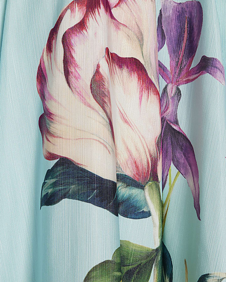 Blue Premium Floral Bow Detail Midi Dress