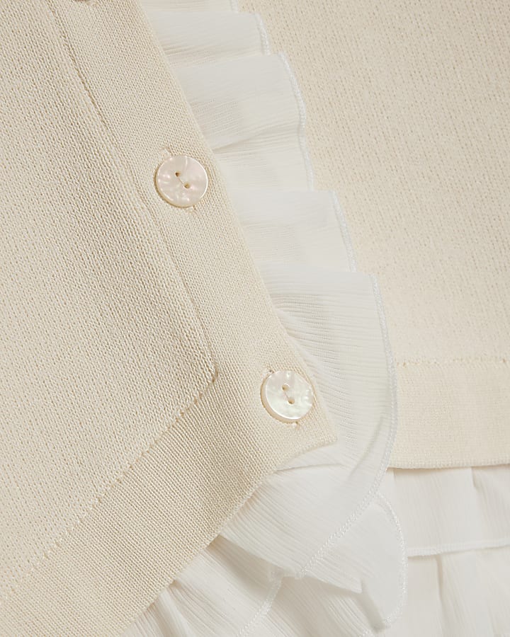 Cream Frill Trim Fine Knit Cardigan