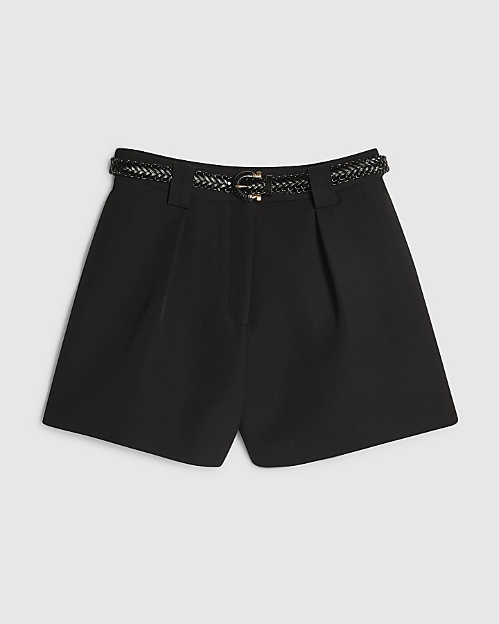 Black Tailored Belted Shorts