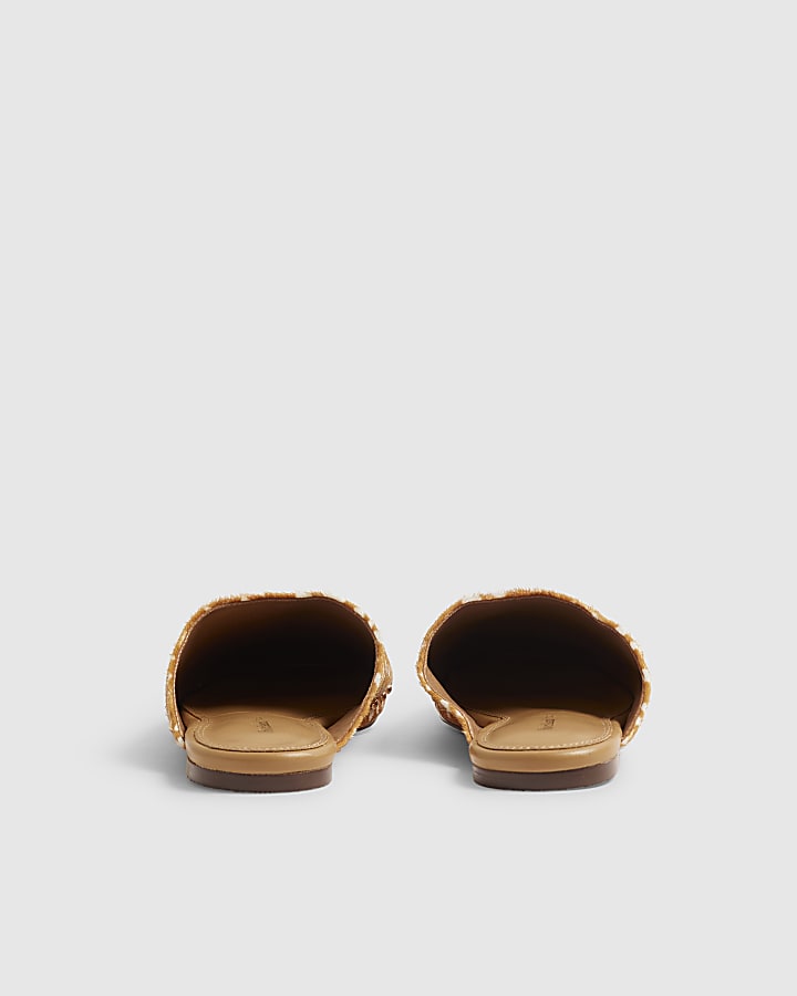 Beige Deer Hair on Leather Backless Mules