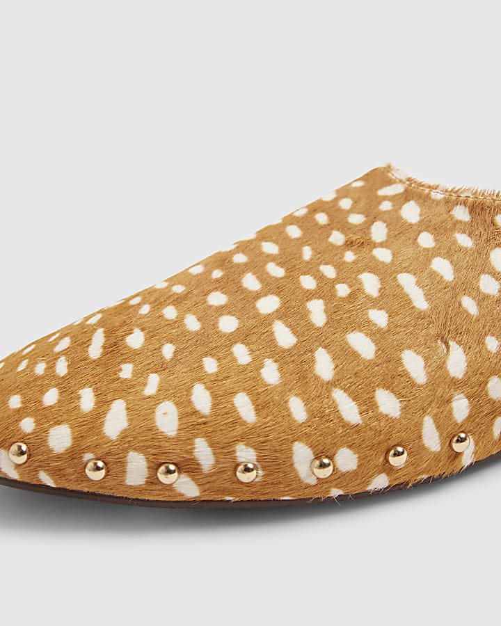 Beige Deer Hair on Leather Backless Mules