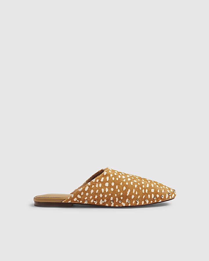 Beige Animal Print Hair On Leather Mules
