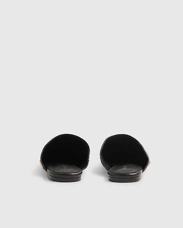 Black Leather Studded Backless Mules