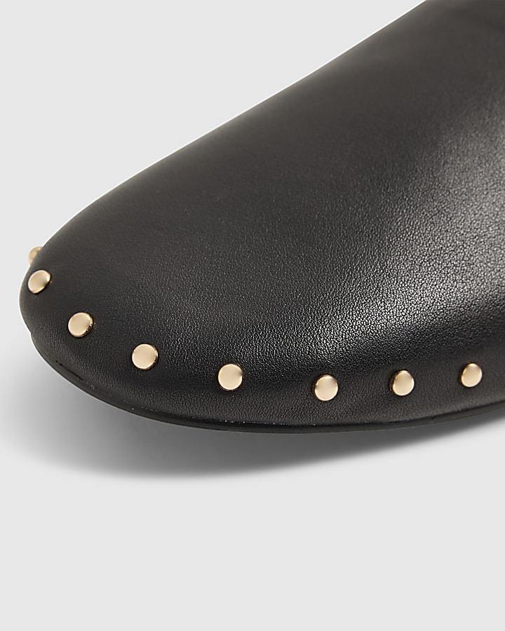 Black Leather Studded Backless Mules
