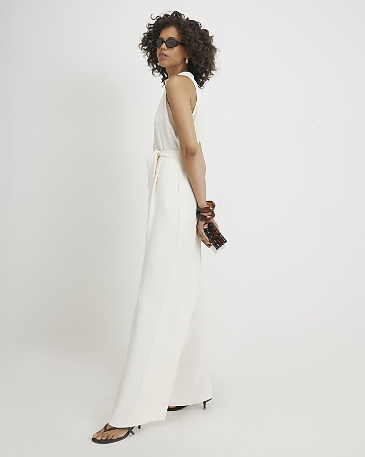 Cream 80s Wide Leg Jumpsuit
