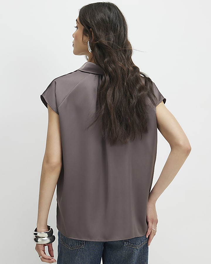 Purple Satin Short Sleeve Shirt