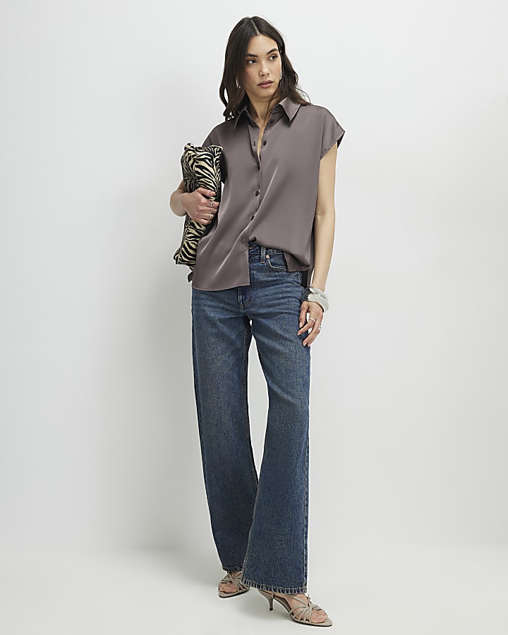 Purple Satin Short Sleeve Shirt