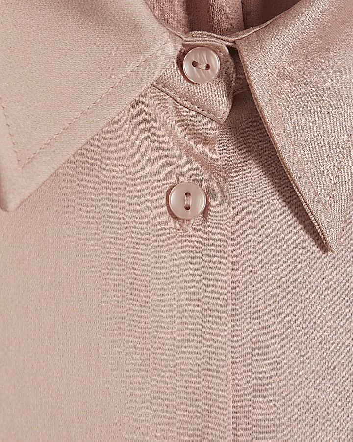 Pink Satin Short Sleeve Shirt