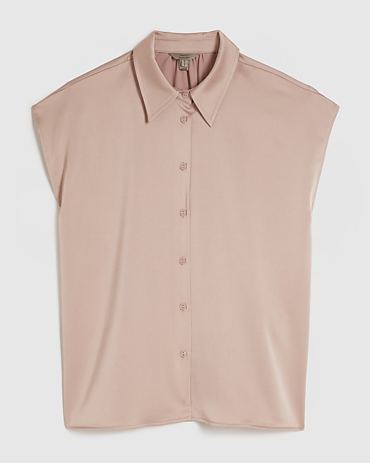 Pink Satin Short Sleeve Shirt