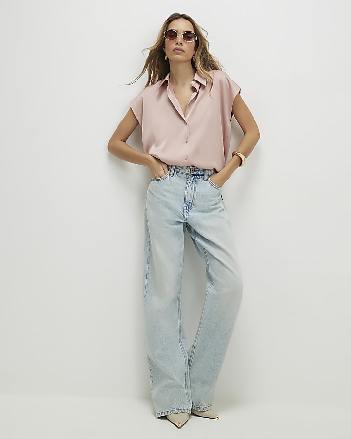 Pink Satin Short Sleeve Shirt