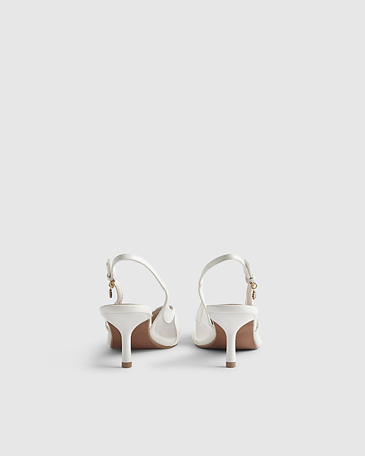 White Mesh Spliced Slingback Court Heels
