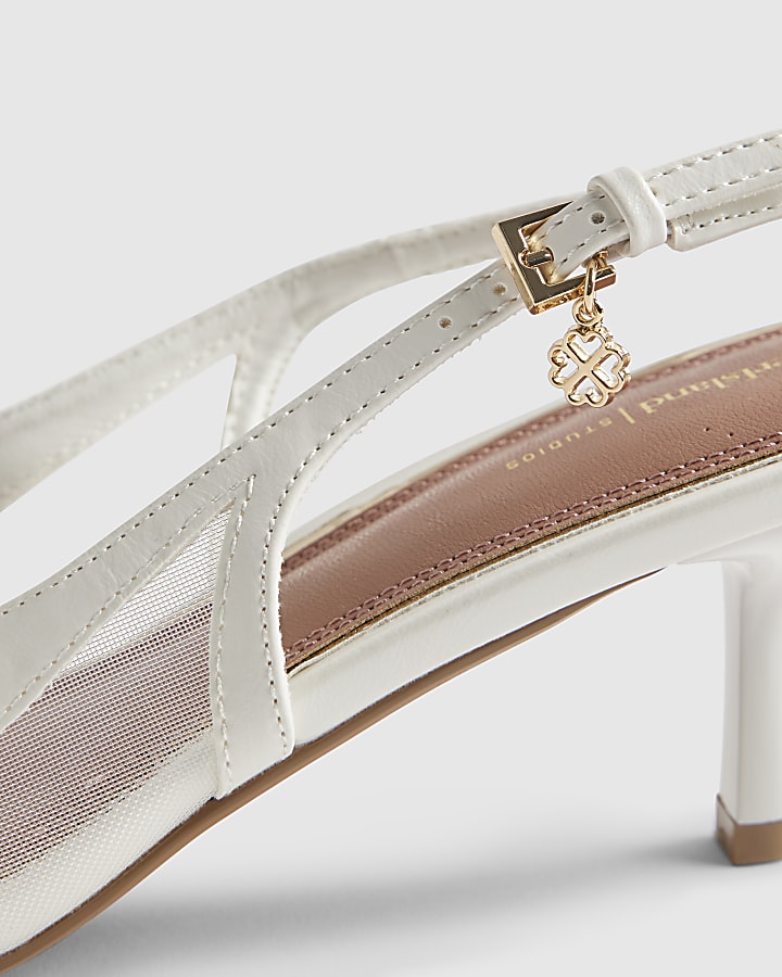 White Mesh Spliced Slingback Court Heels