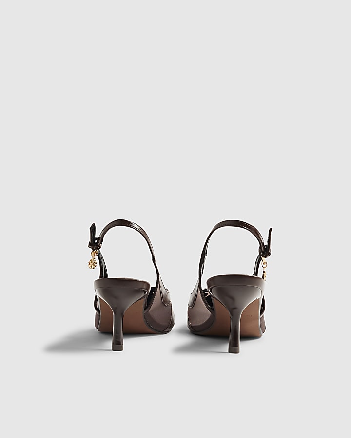 Brown Mesh Slingback Court Heels