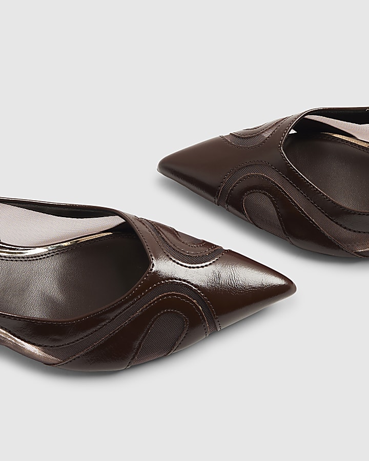 Brown Mesh Slingback Court Heels