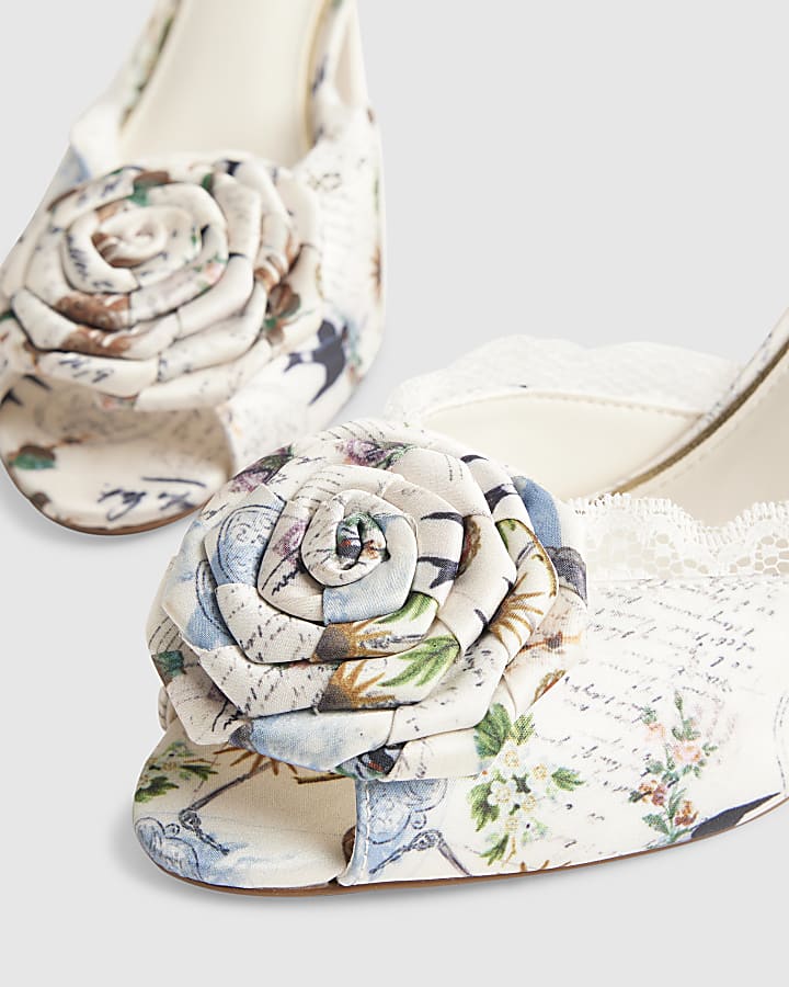 Cream Satin Rose Mule Heeled Sandals