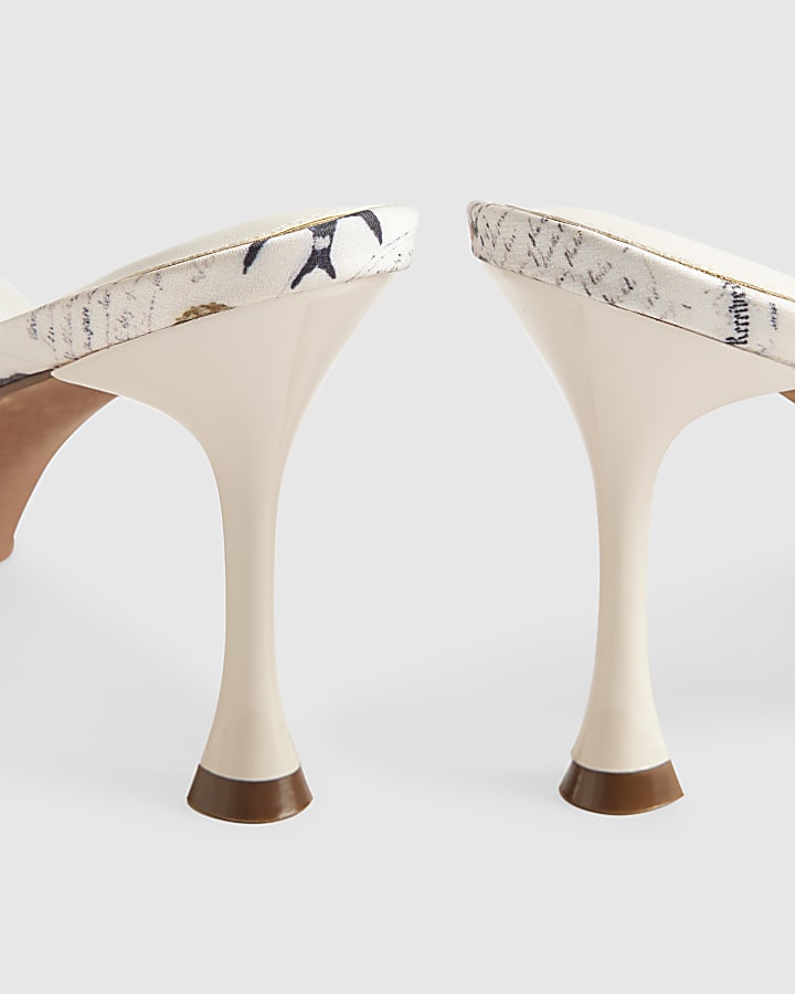 Cream Satin Rose Mule Heeled Sandals