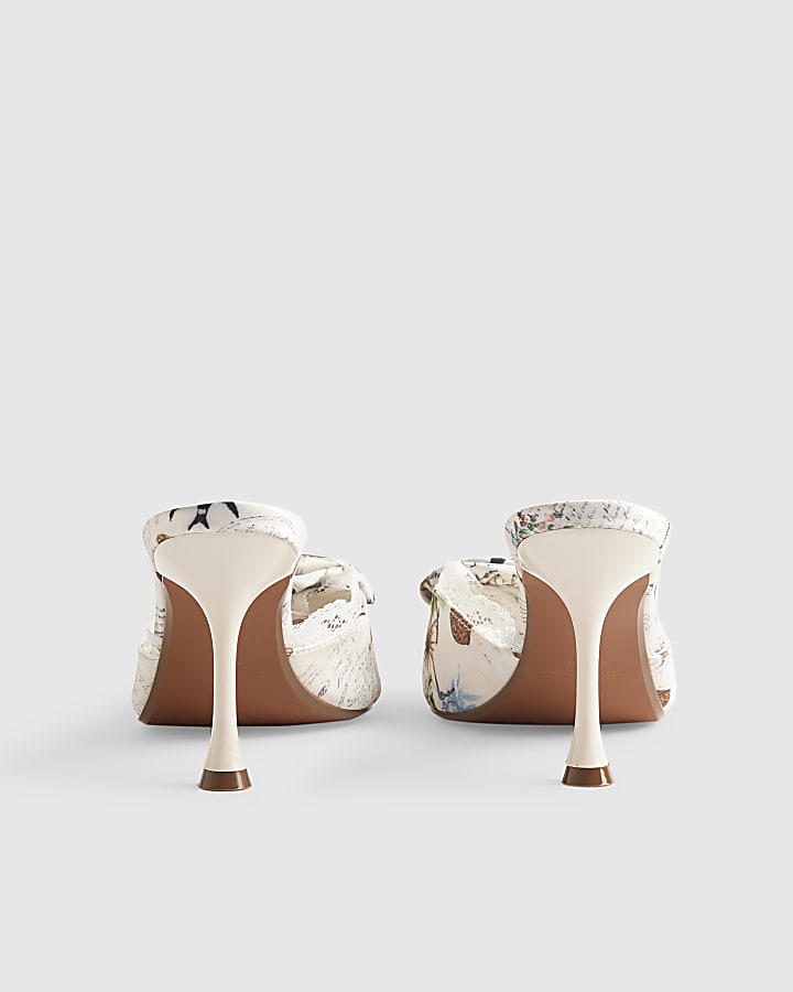 Cream Satin Rose Mule Heeled Sandals
