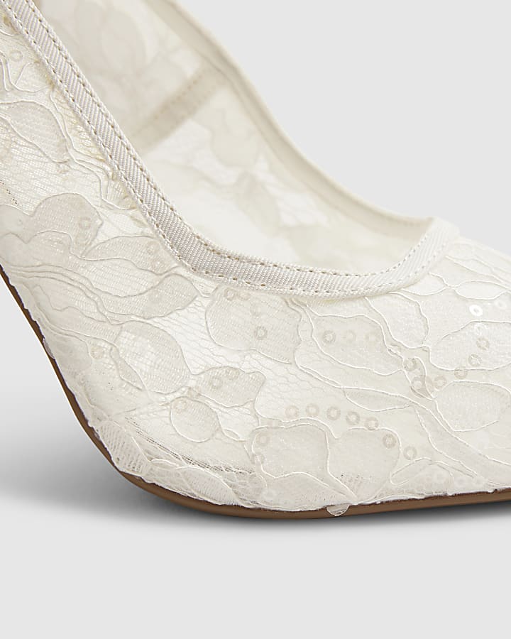 Cream Lace Mesh Court Heels