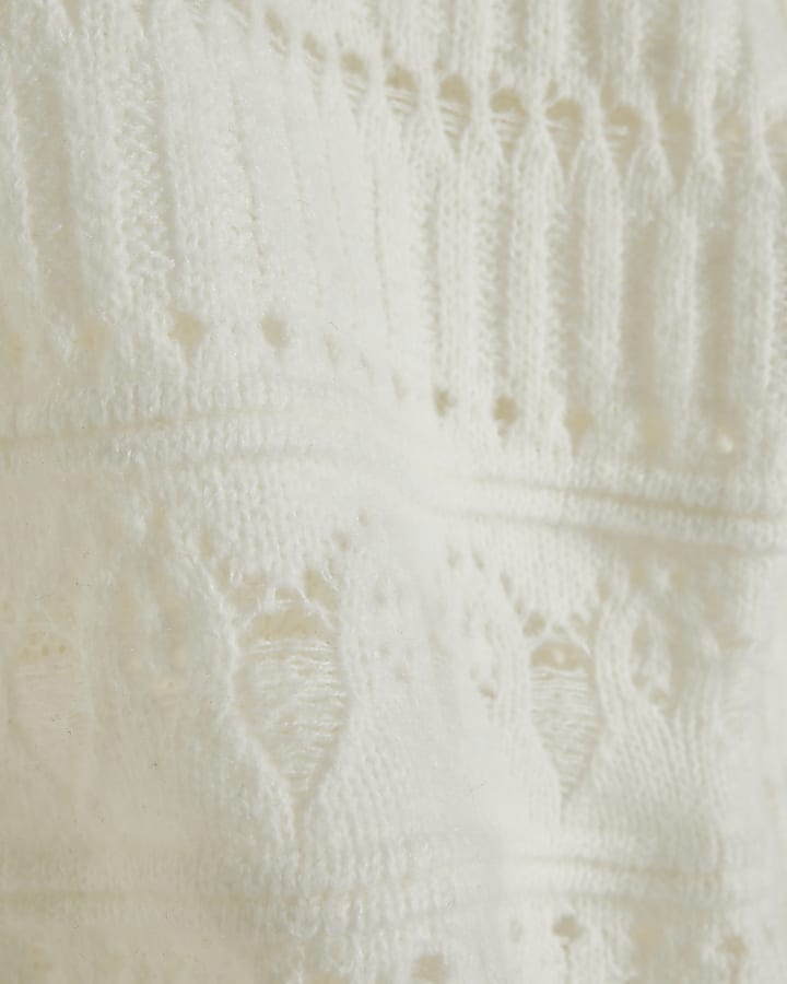 Cream Bardot Pointelle Knit Jumper