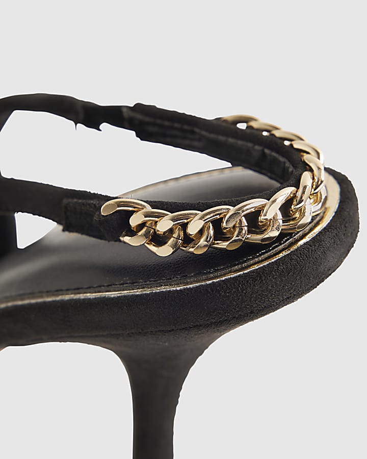 Black Faux Suede Slingback Chain Court Heels