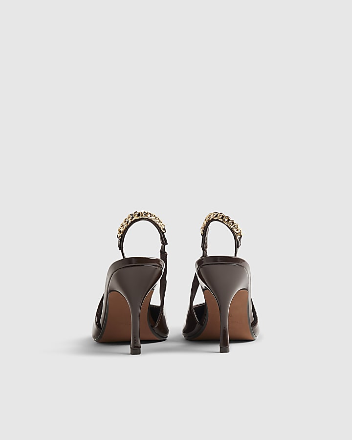 Brown Perspex Sling Back Chain Court Heels