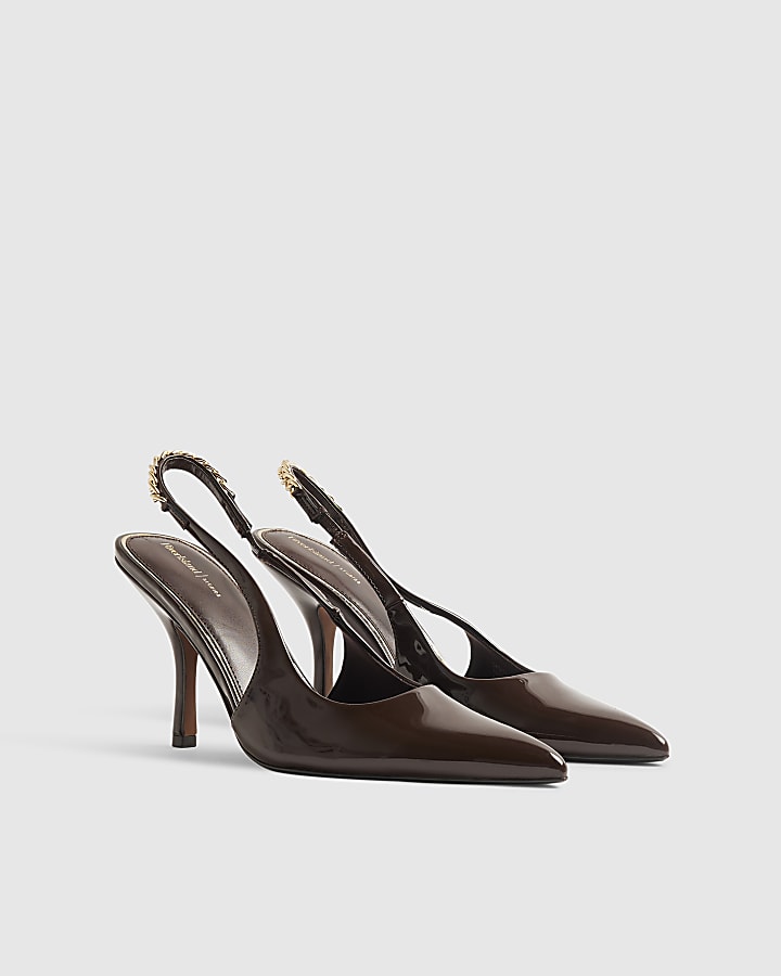 Brown Perspex Sling Back Chain Court Heels
