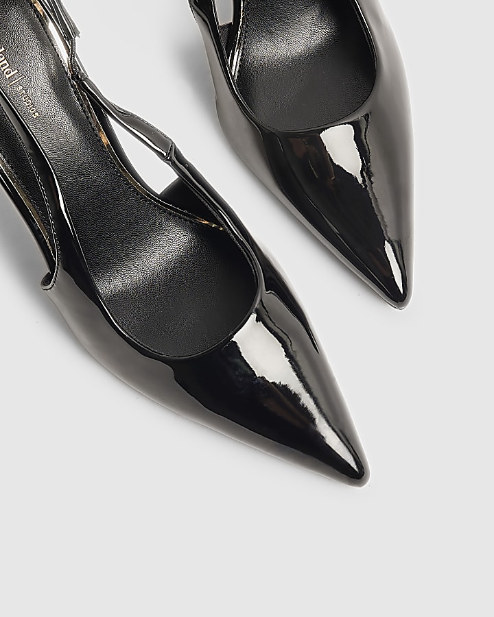 Black Patent Slingback Chain Court Heels