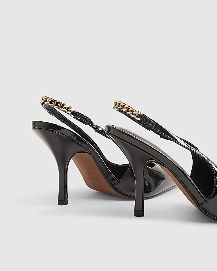 Black Patent Slingback Chain Court Heels